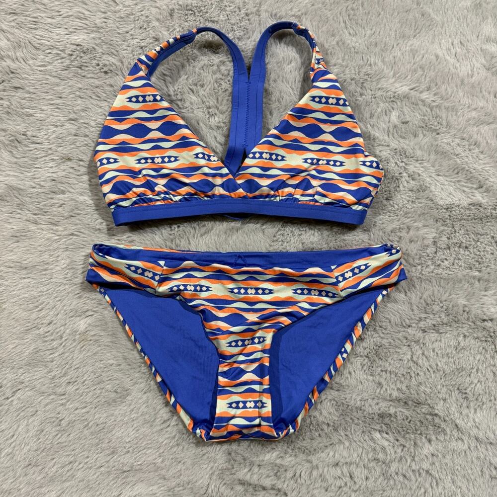 Patagonia Bikini Set Small Blue Racerback Swim Top Bottom Aztec Print Nanogrip